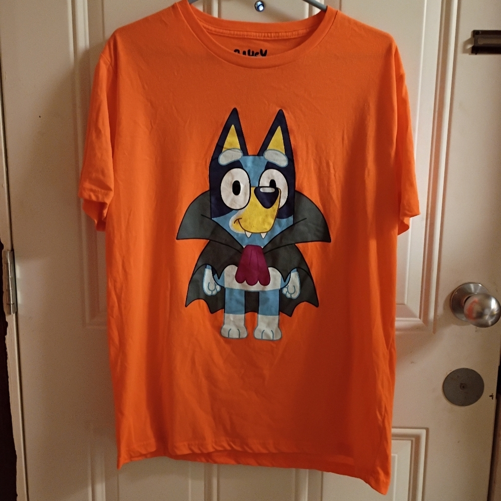 2/$10 Halloween Bluey Adult Graphic Tee Shirt Size Large, Men's Sizing